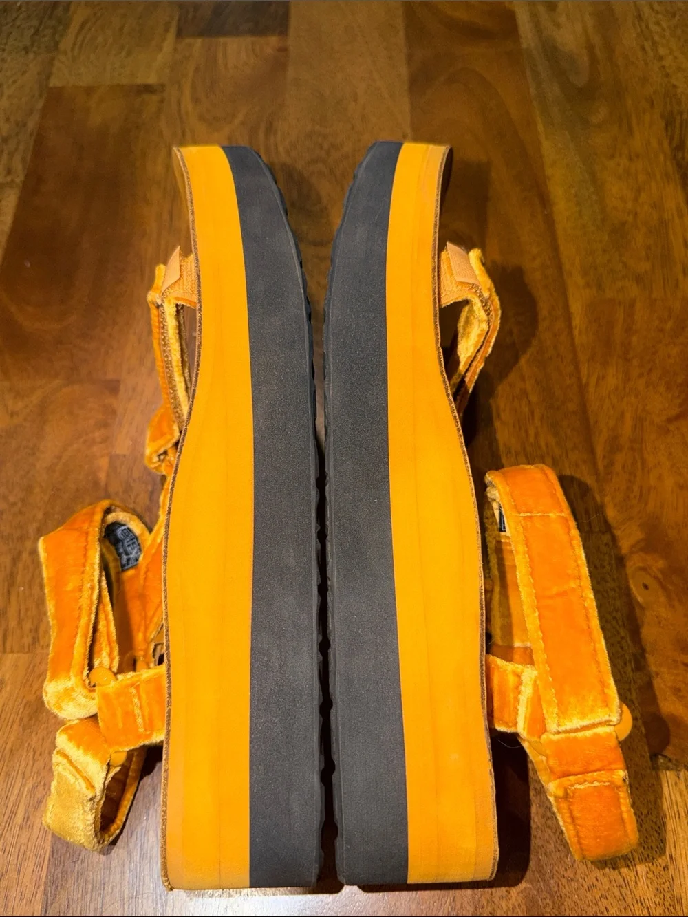 Teva Velvet Platform Sandals in Metallic Orange
